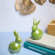 VON CASA Ceramic Decorative Rabbit - Green, Set Of 2
