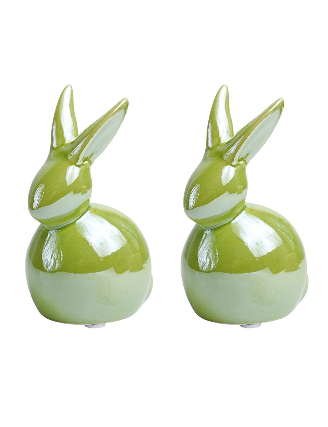 VON CASA Ceramic Decorative Rabbit - Green, Set Of 2 - MARKET99