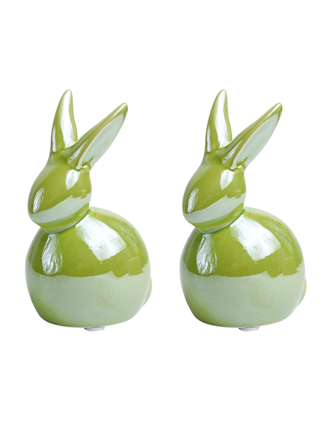 VON CASA Ceramic Decorative Rabbit - Green, Set Of 2 - MARKET99