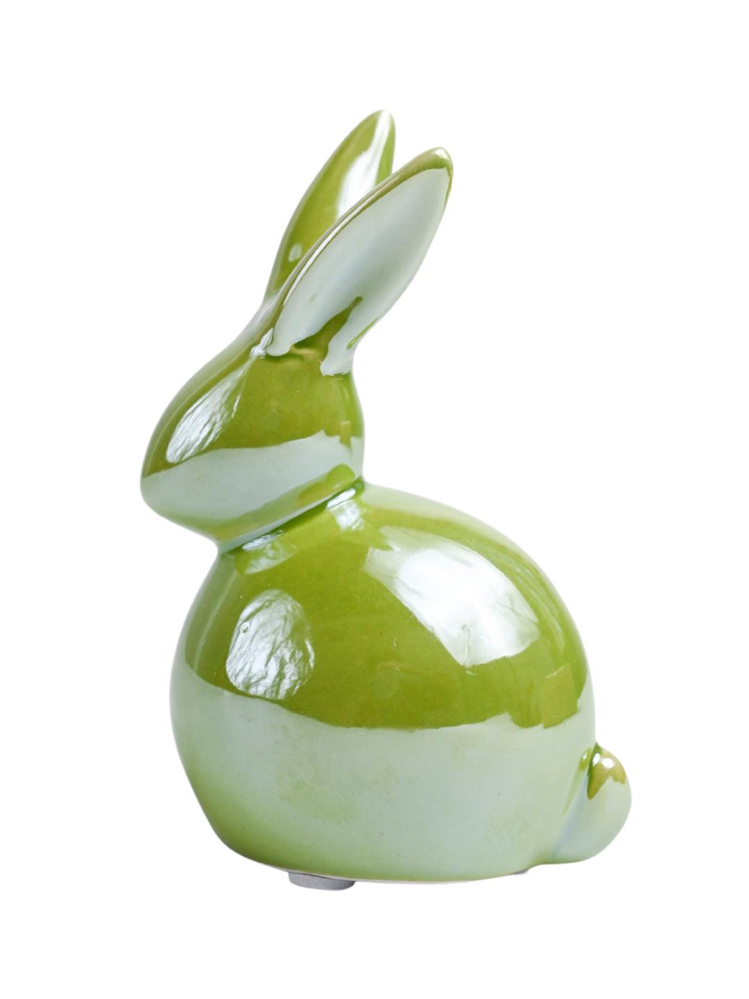 VON CASA Ceramic Decorative Rabbit - Green, Set Of 2 - MARKET99