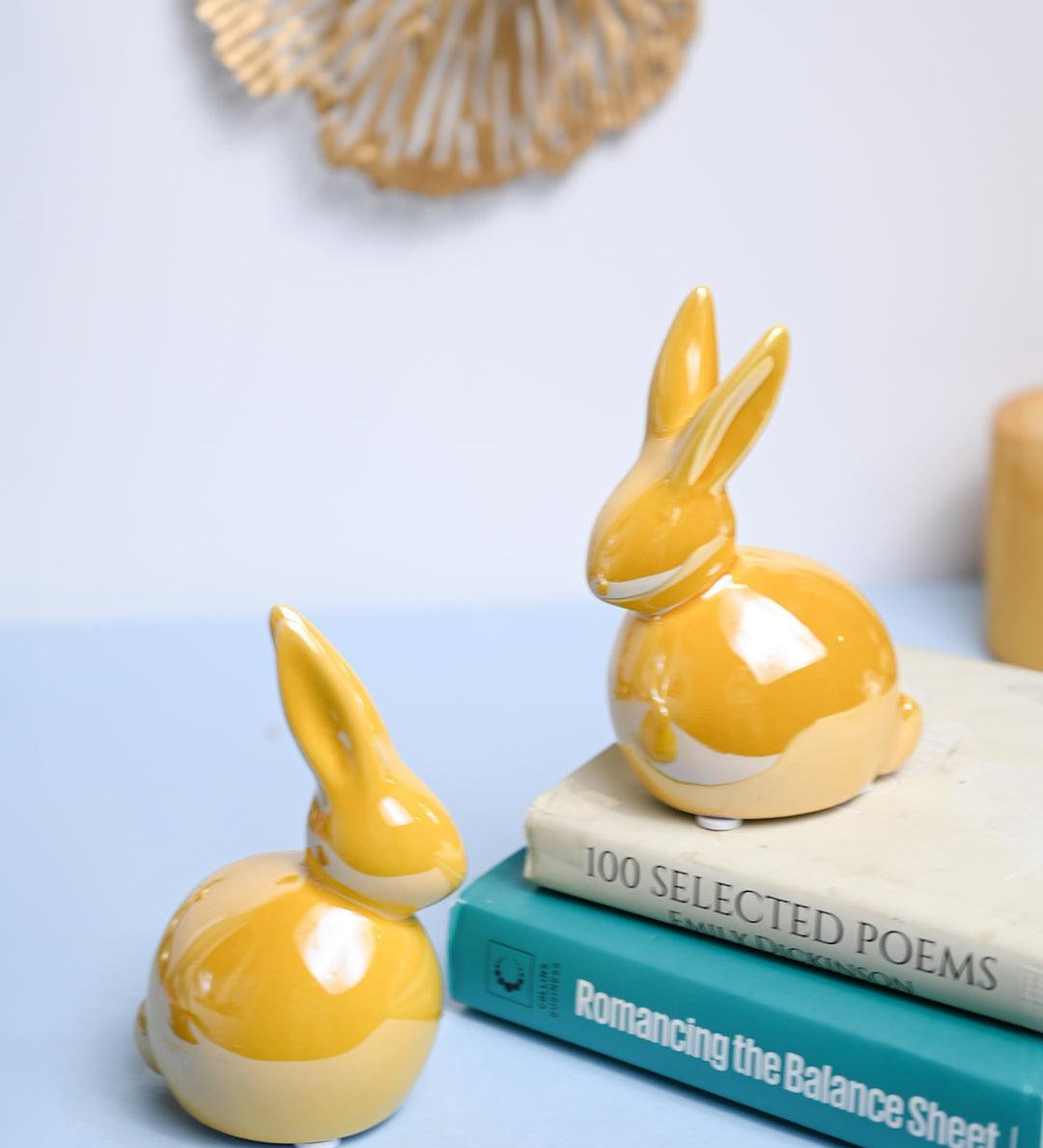 VON CASA Ceramic Decorative Rabbit - Yellow, Set Of 2 - MARKET99