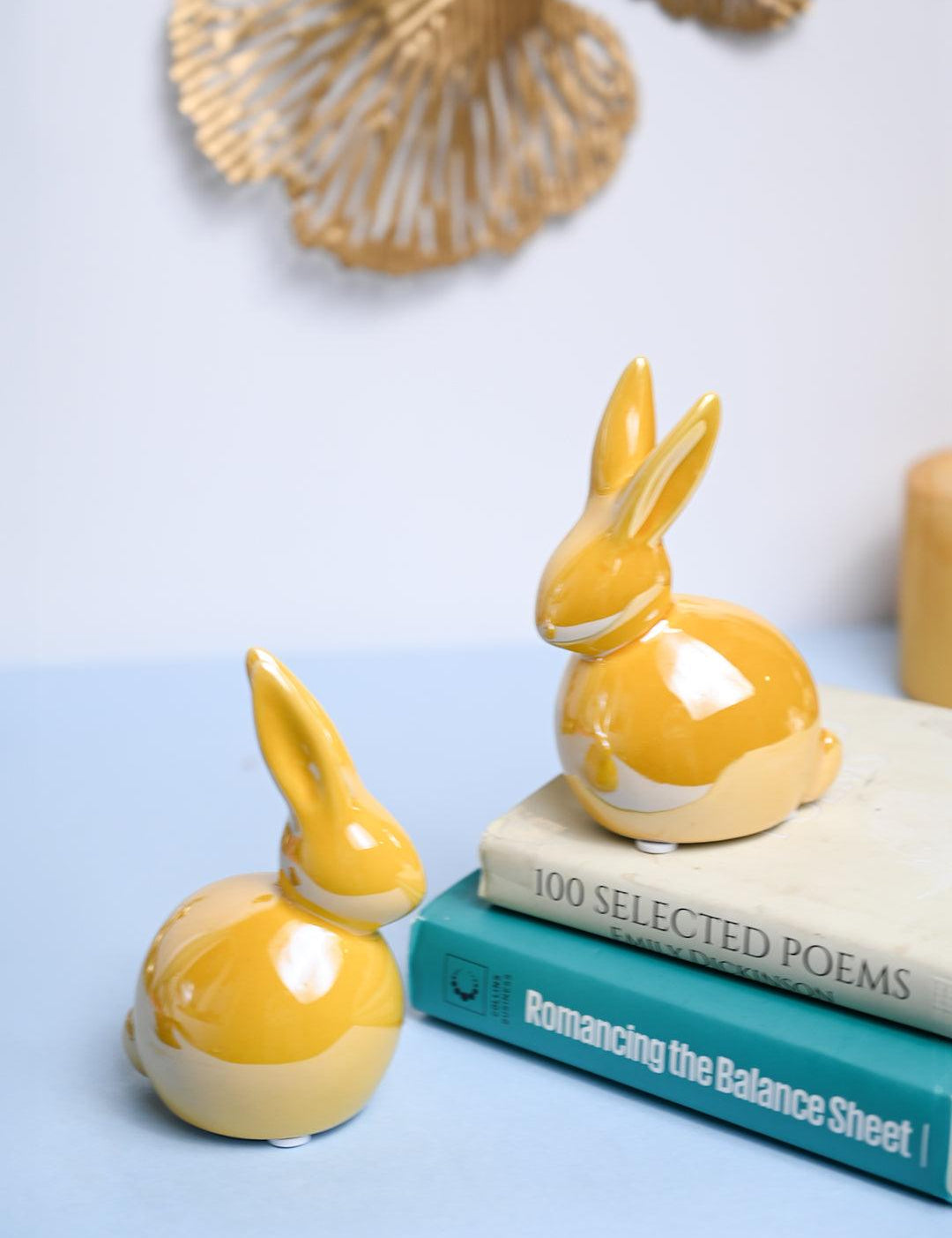 VON CASA Ceramic Decorative Rabbit - Yellow, Set Of 2 - MARKET99