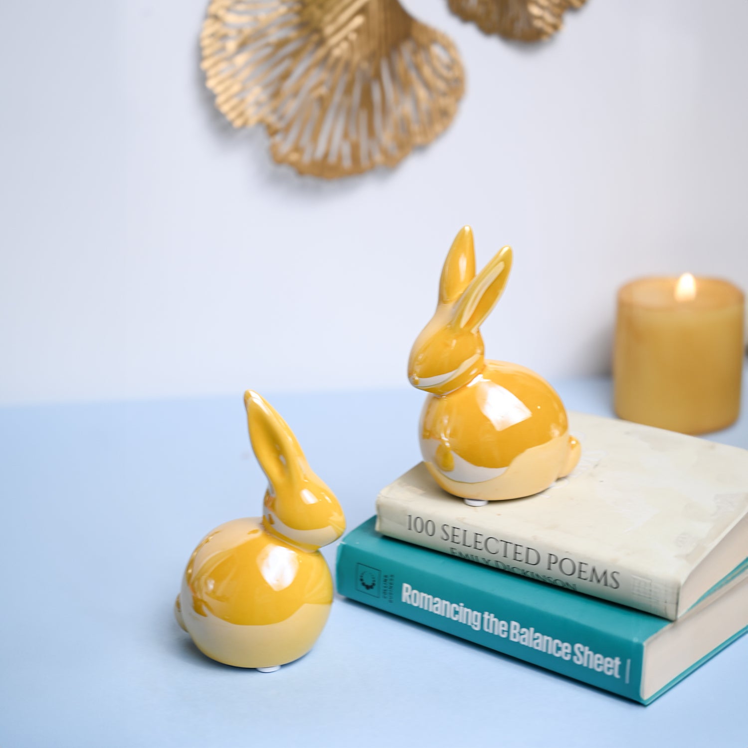VON CASA Ceramic Decorative Rabbit - Yellow, Set Of 2