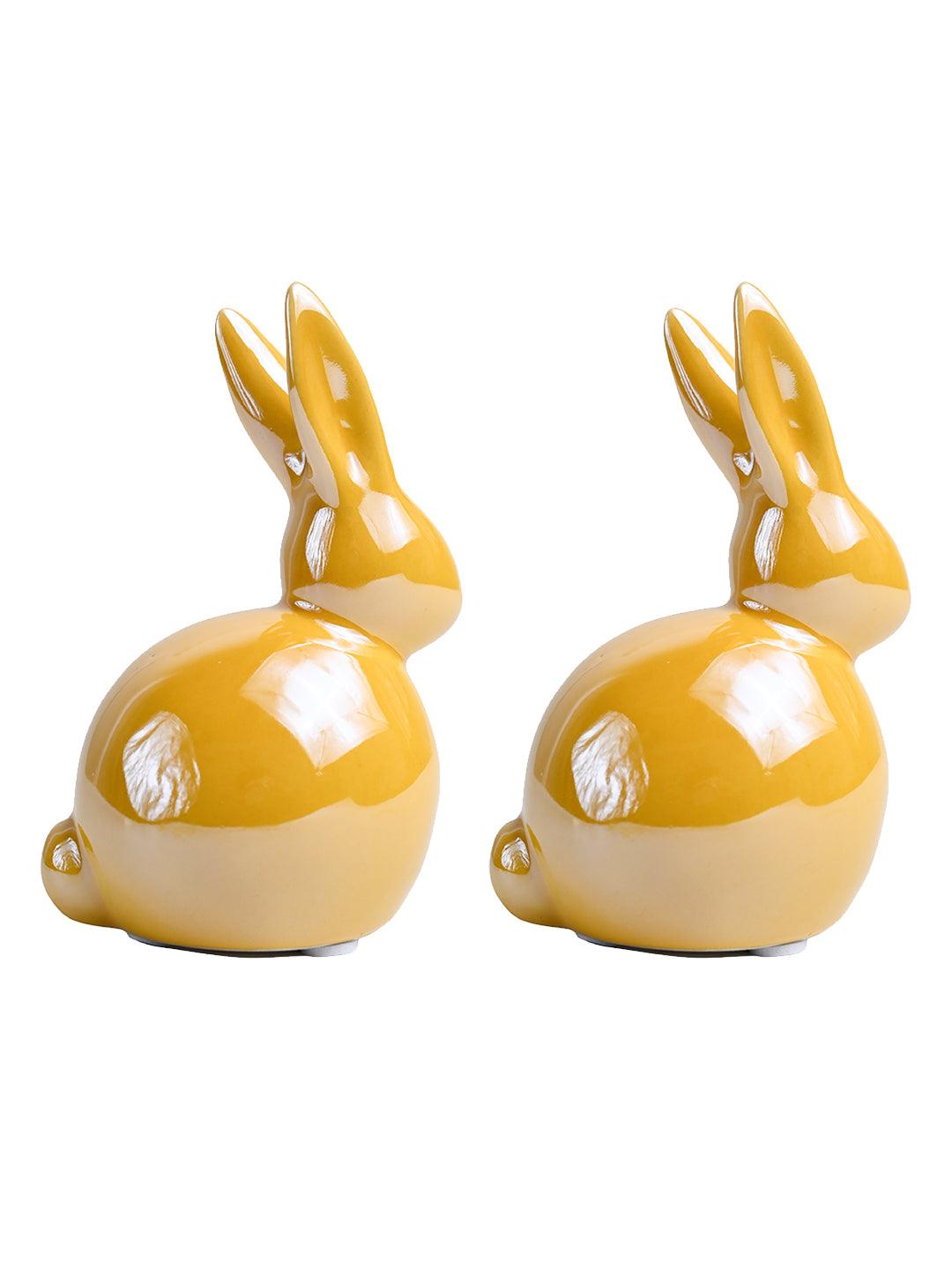 VON CASA Ceramic Decorative Rabbit - Yellow, Set Of 2 - MARKET99