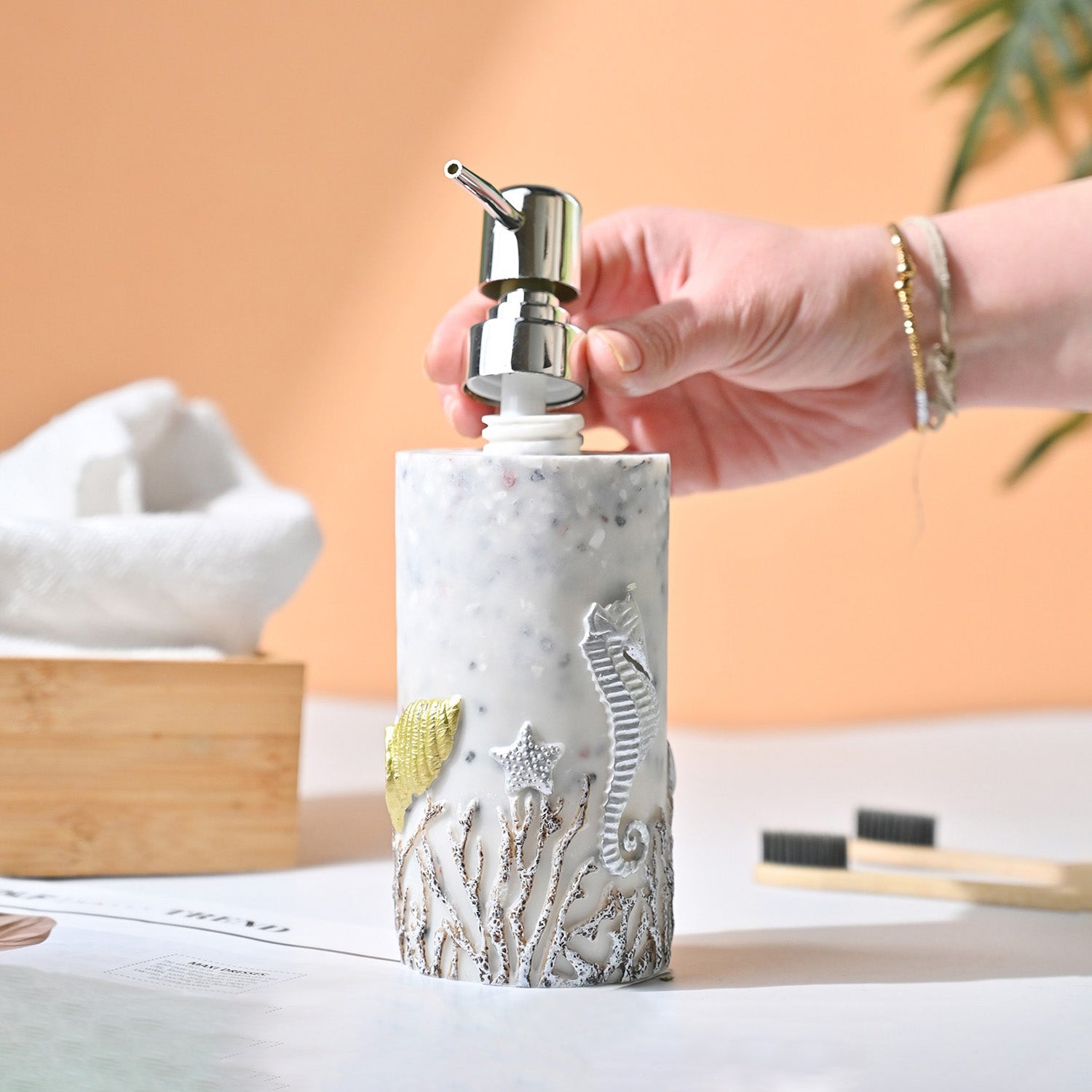 VON CASA Off White Soap Dispenser - 400Ml