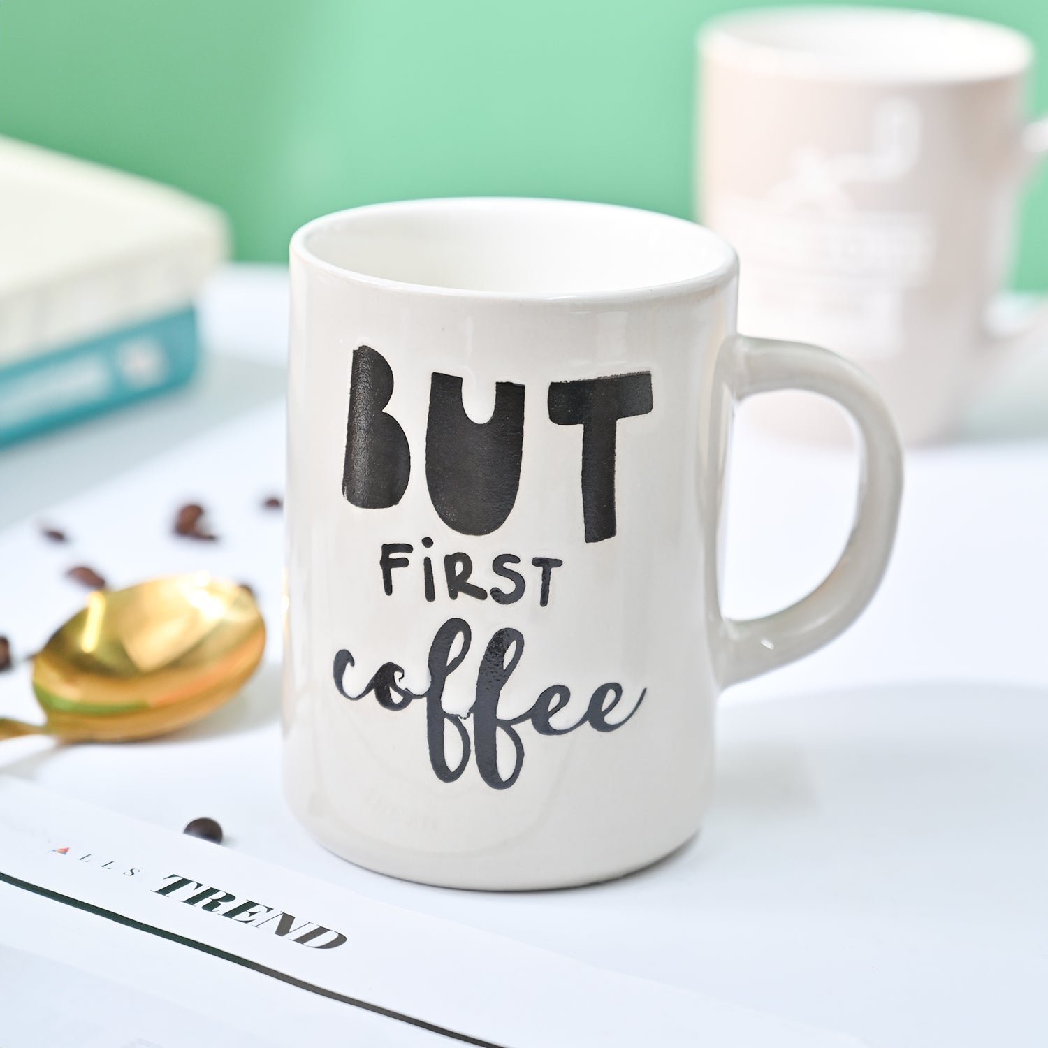 VON CASA Off White Mug (But First Coffee) - 420Ml