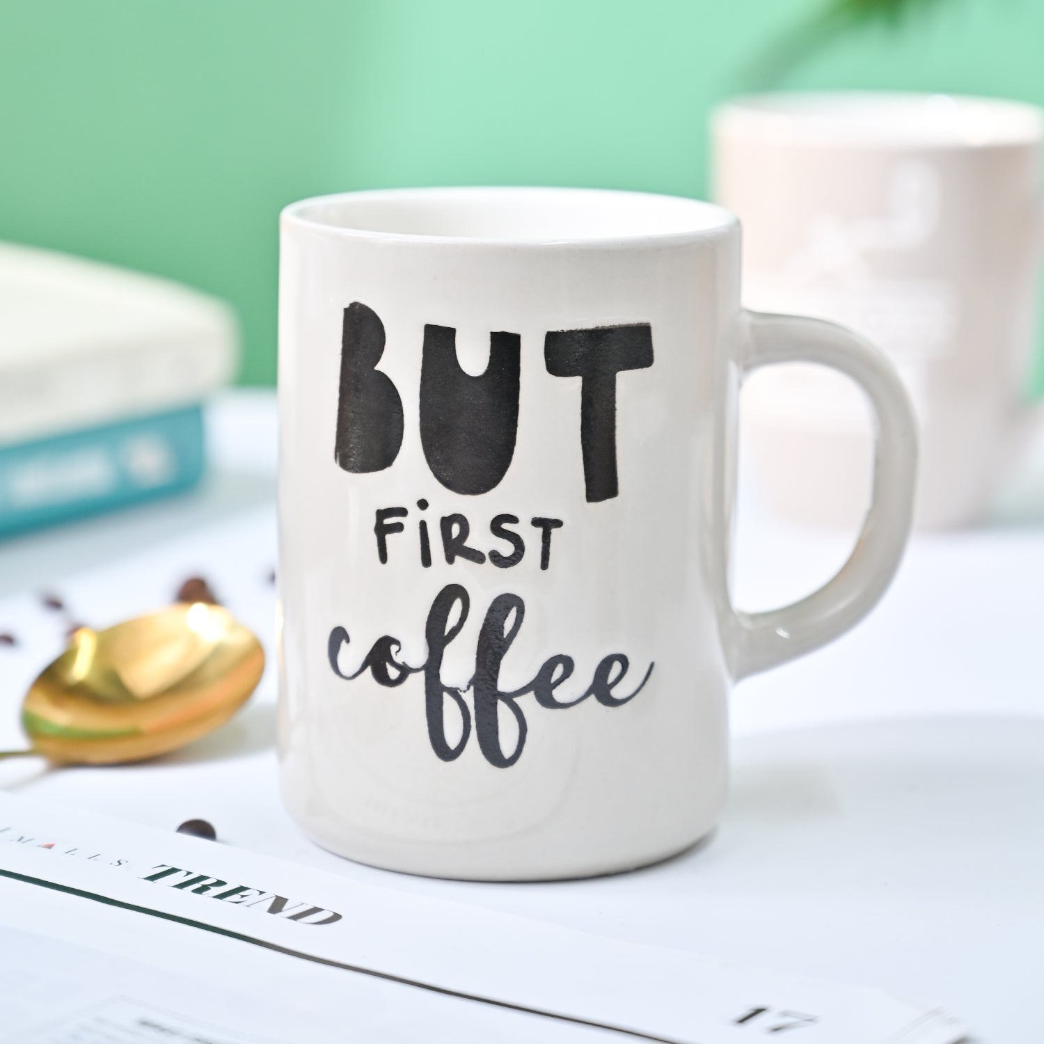 VON CASA Off White Mug (But First Coffee) - 420Ml