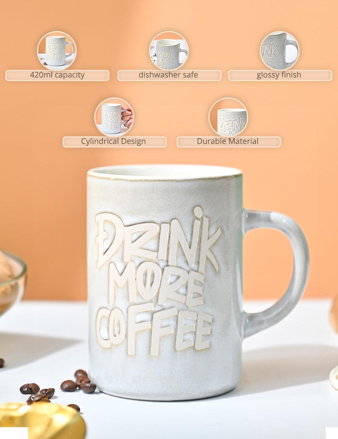 VON CASA Light Blue Mug (Drink More Coffee) - 420Ml - MARKET99