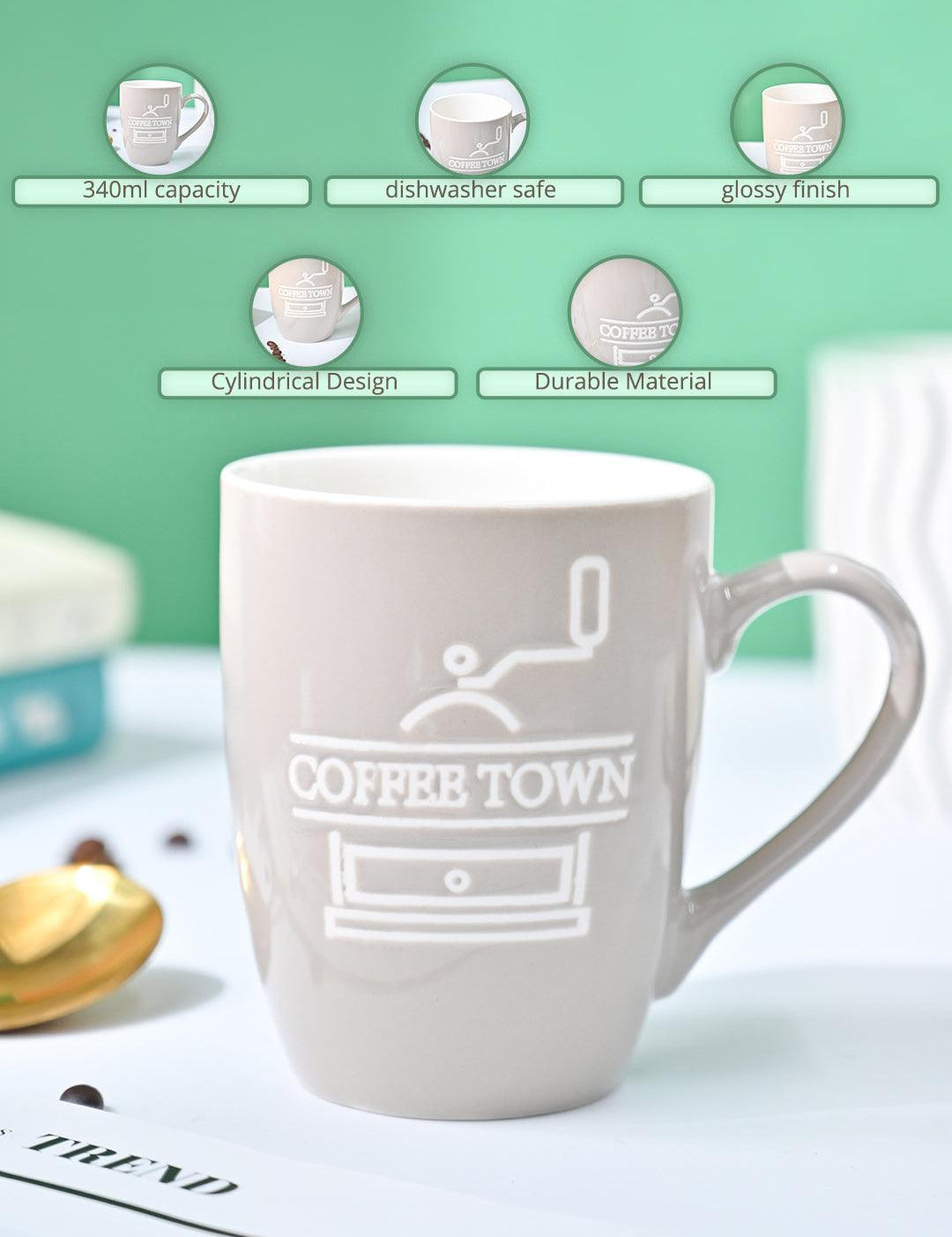 VON CASA Cream Mug (Coffee Town) - 340Ml - MARKET99