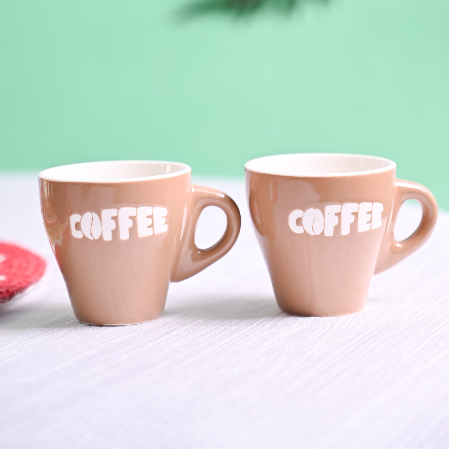 VON CASA Light Brown Coffee Mug - Set Of 2, 90Ml Each