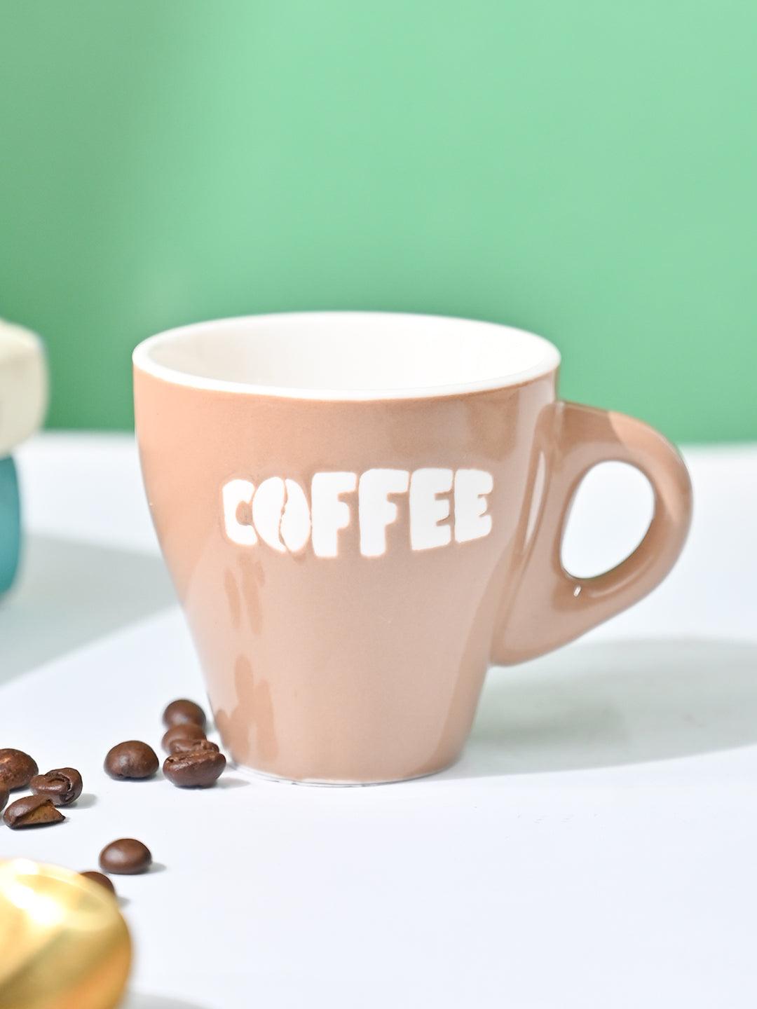 VON CASA Light Brown Coffee Mug - Set Of 2, 90Ml Each