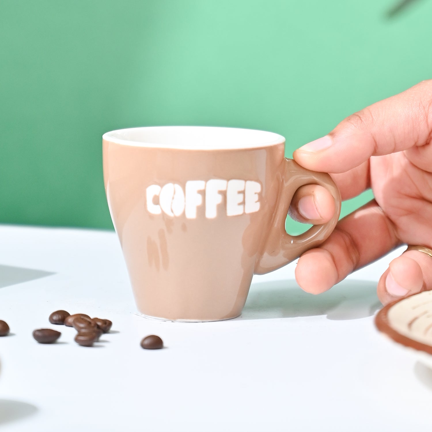 VON CASA Light Brown Coffee Mug - Set Of 2, 90Ml Each