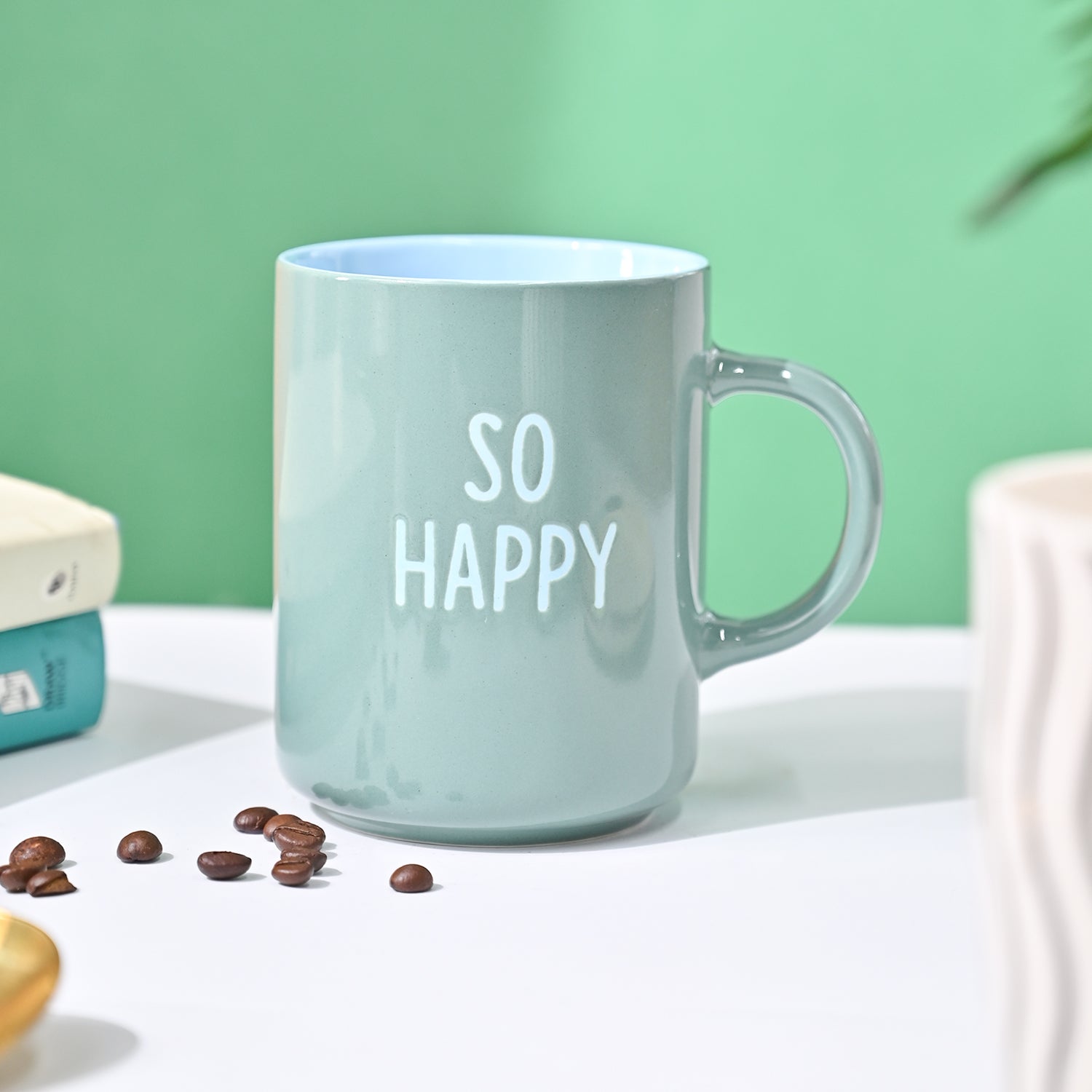 VON CASA Green Mug (So Happy) - 420Ml
