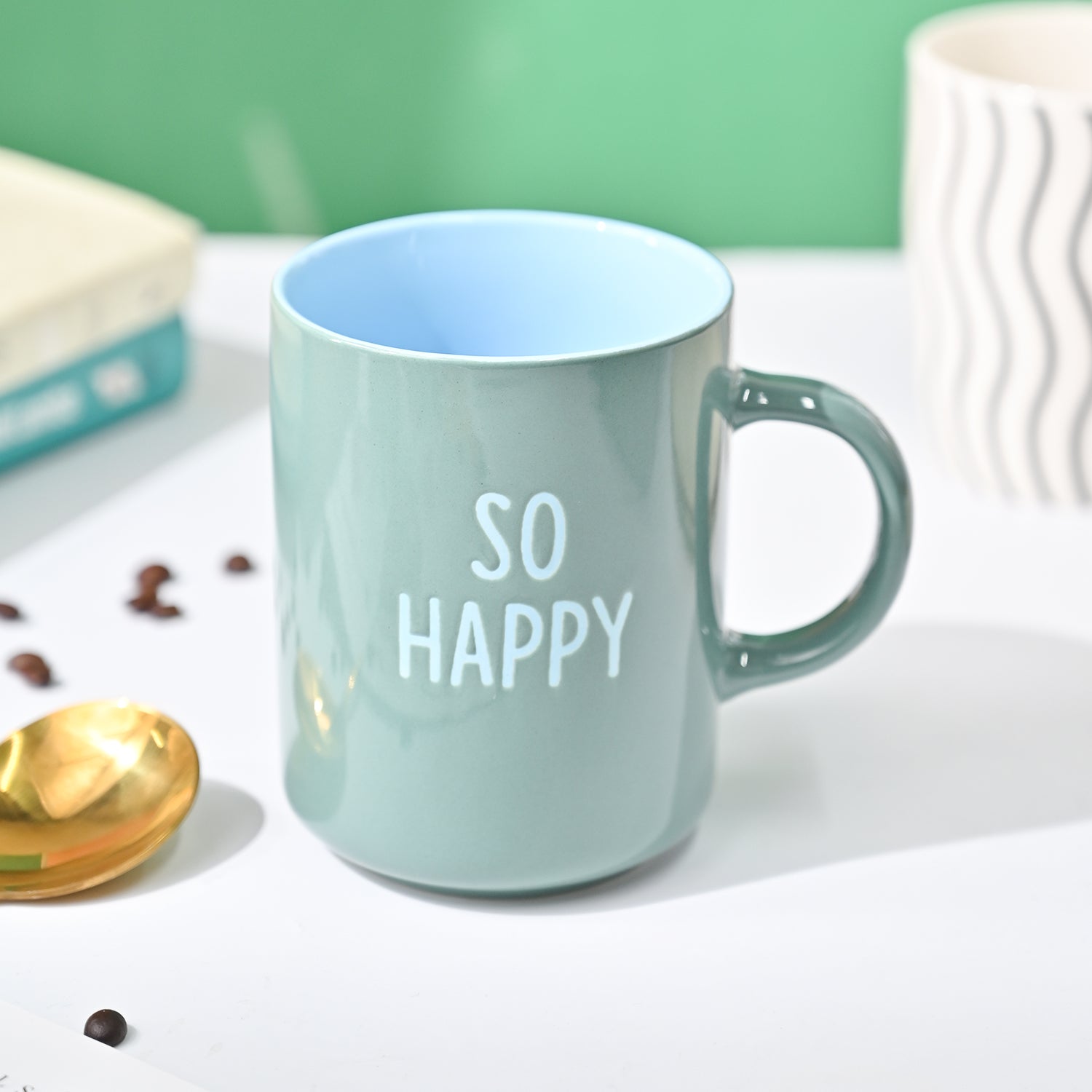 VON CASA Green Mug (So Happy) - 420Ml