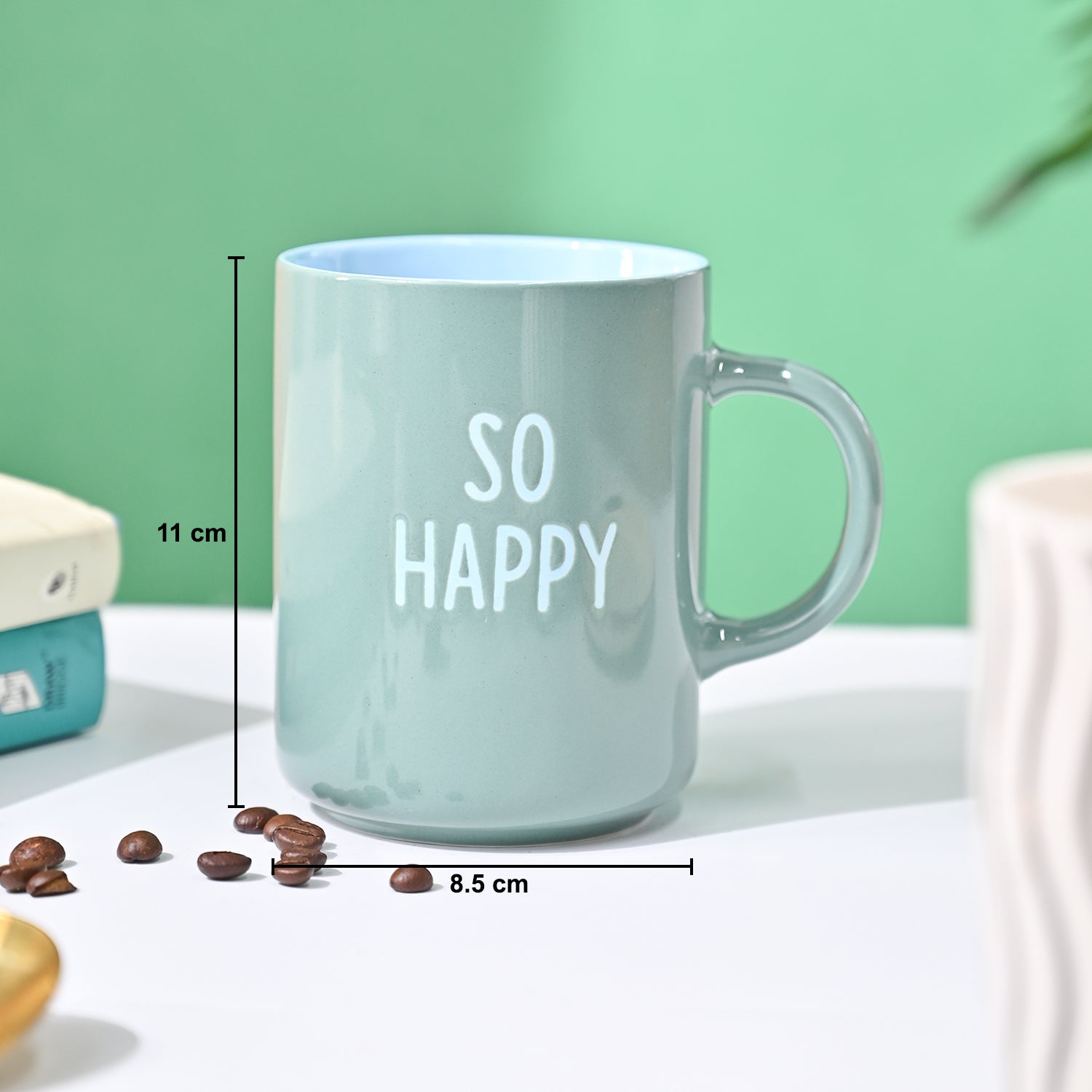 VON CASA Green Mug (So Happy) - 420Ml
