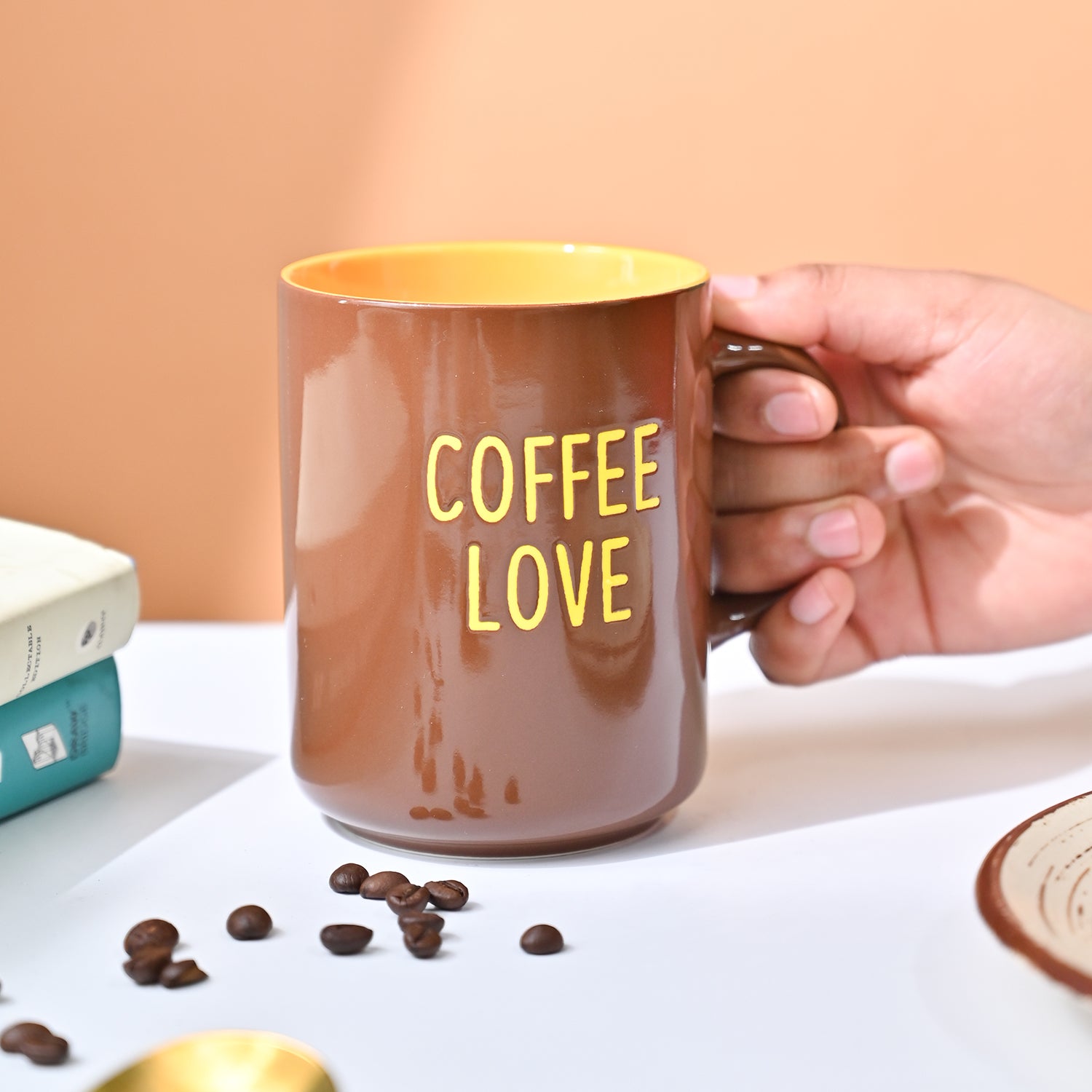 VON CASA Brown Mug (Coffee Love) - 420Ml