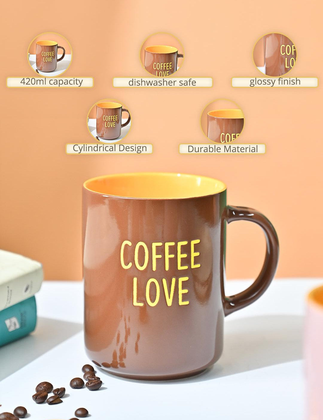 VON CASA Brown Mug (Coffee Love) - 420Ml - MARKET99