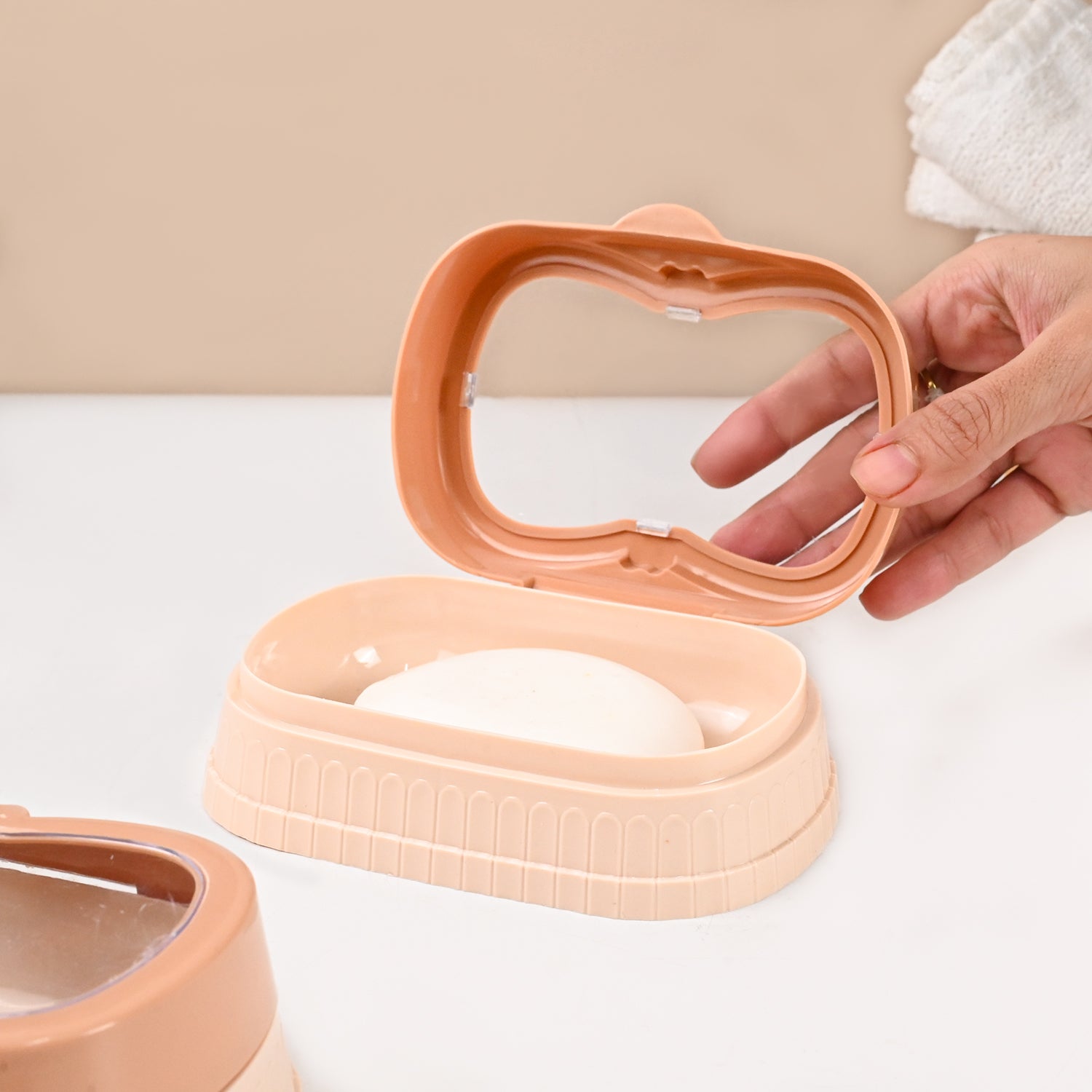 Market99 Plastic Peach & Beige Soap Dish - Set Of 2