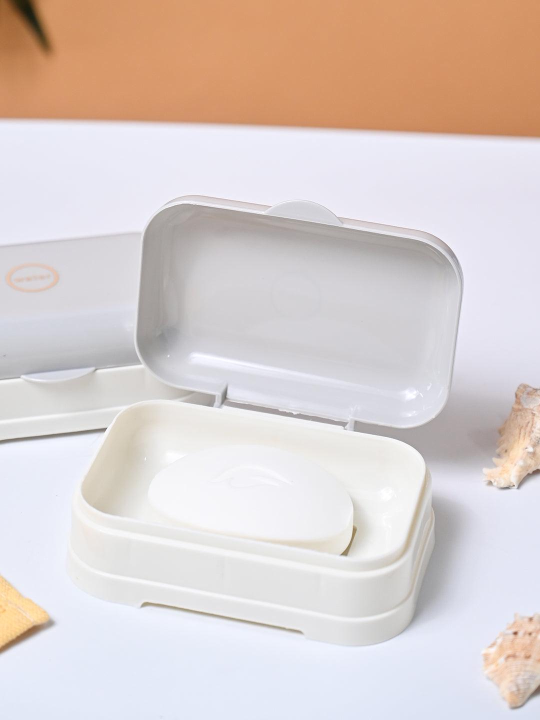Market99 Plastic Off White & Grey Soap Dish - Set Of 2