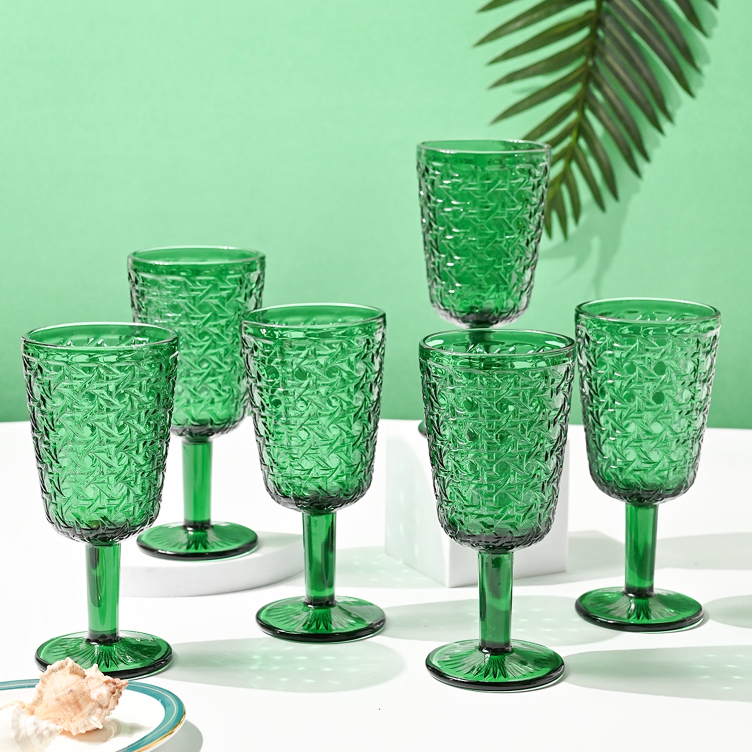 Market99 Green Stem Glass Set Of 6 -Each (300 Ml)