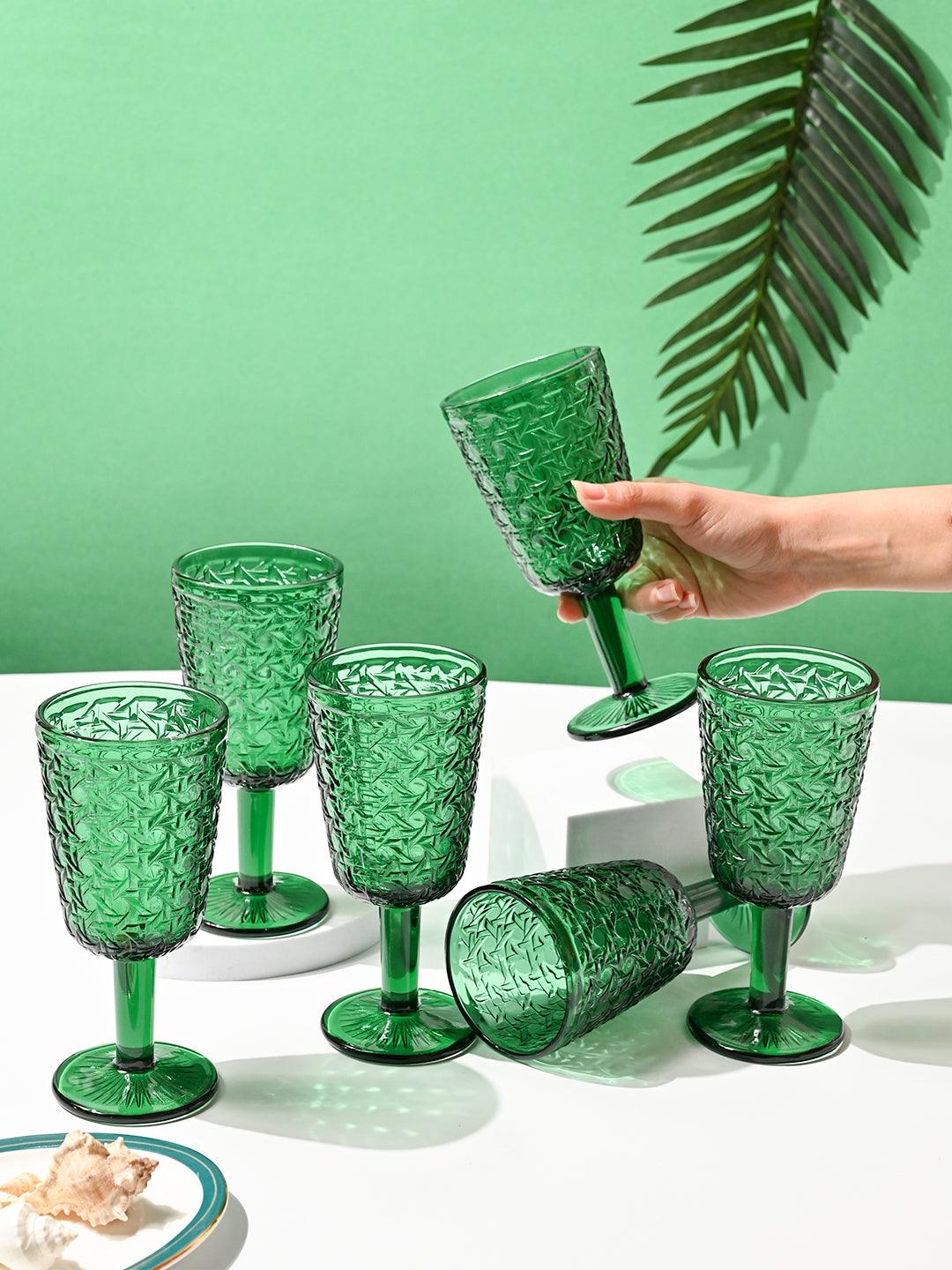 Market99 Green Stem Glass Set Of 6 -Each (300 Ml) - MARKET99