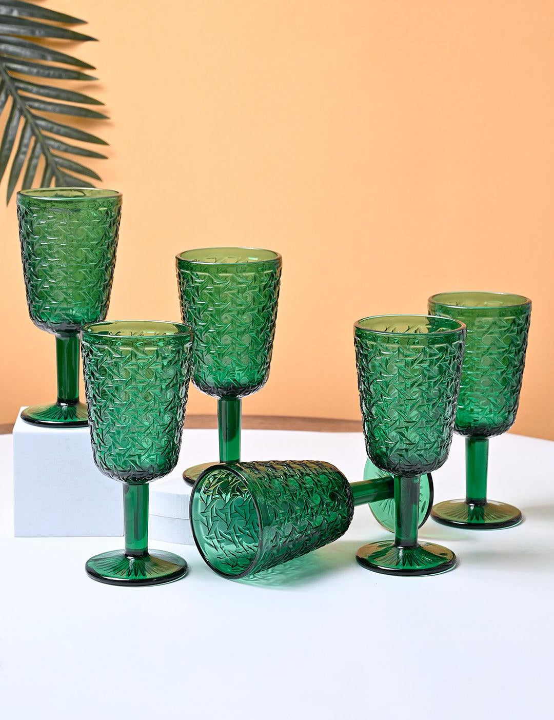 Market99 Green Stem Glass Set Of 6 -Each (300 Ml) - MARKET99