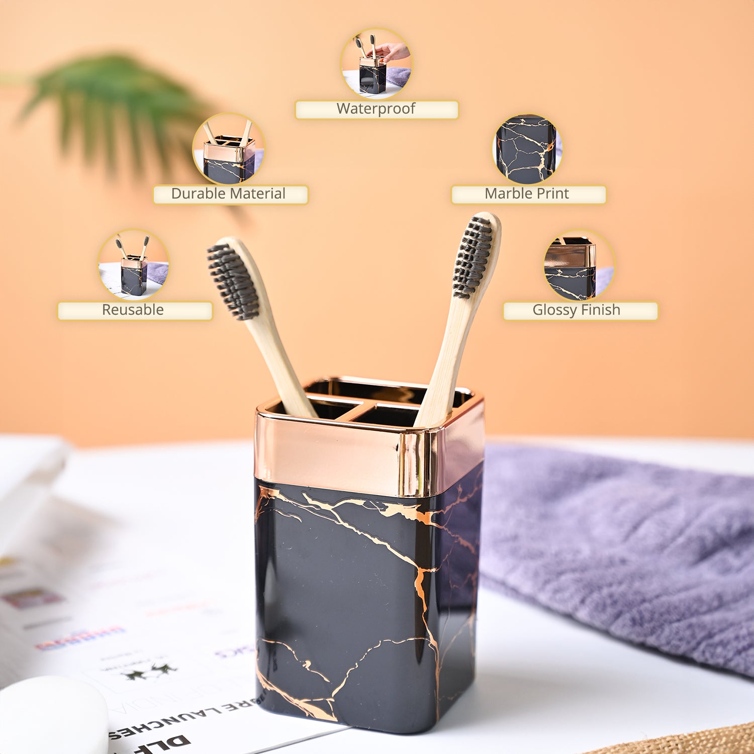 VON CASA Marble Toothbrush Holder - Black