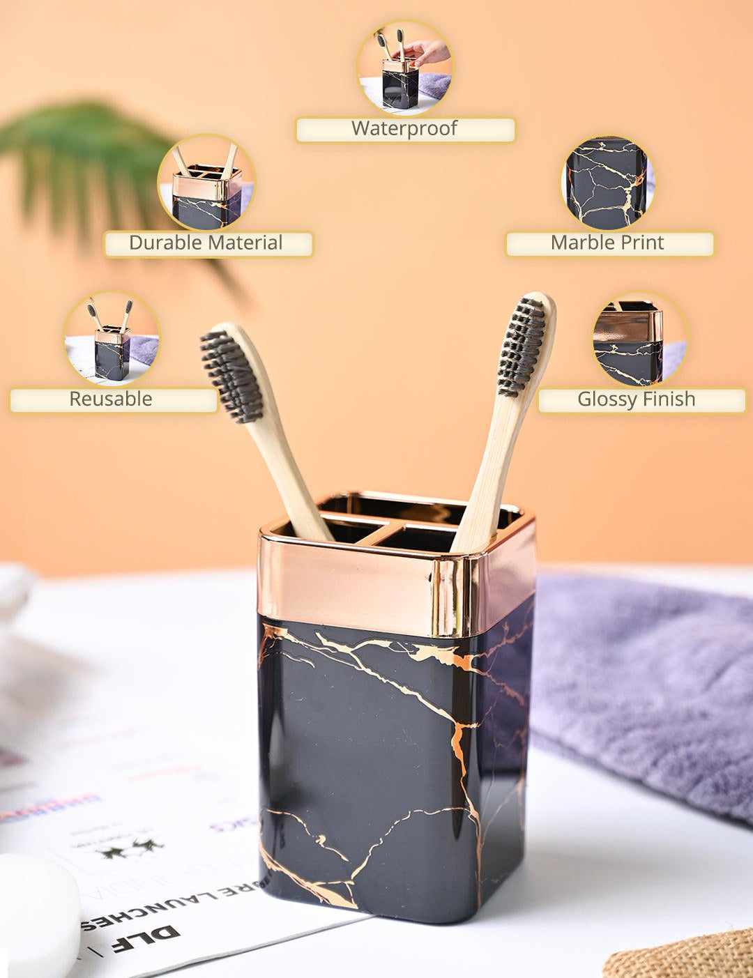 VON CASA Marble Toothbrush Holder - Black - MARKET99