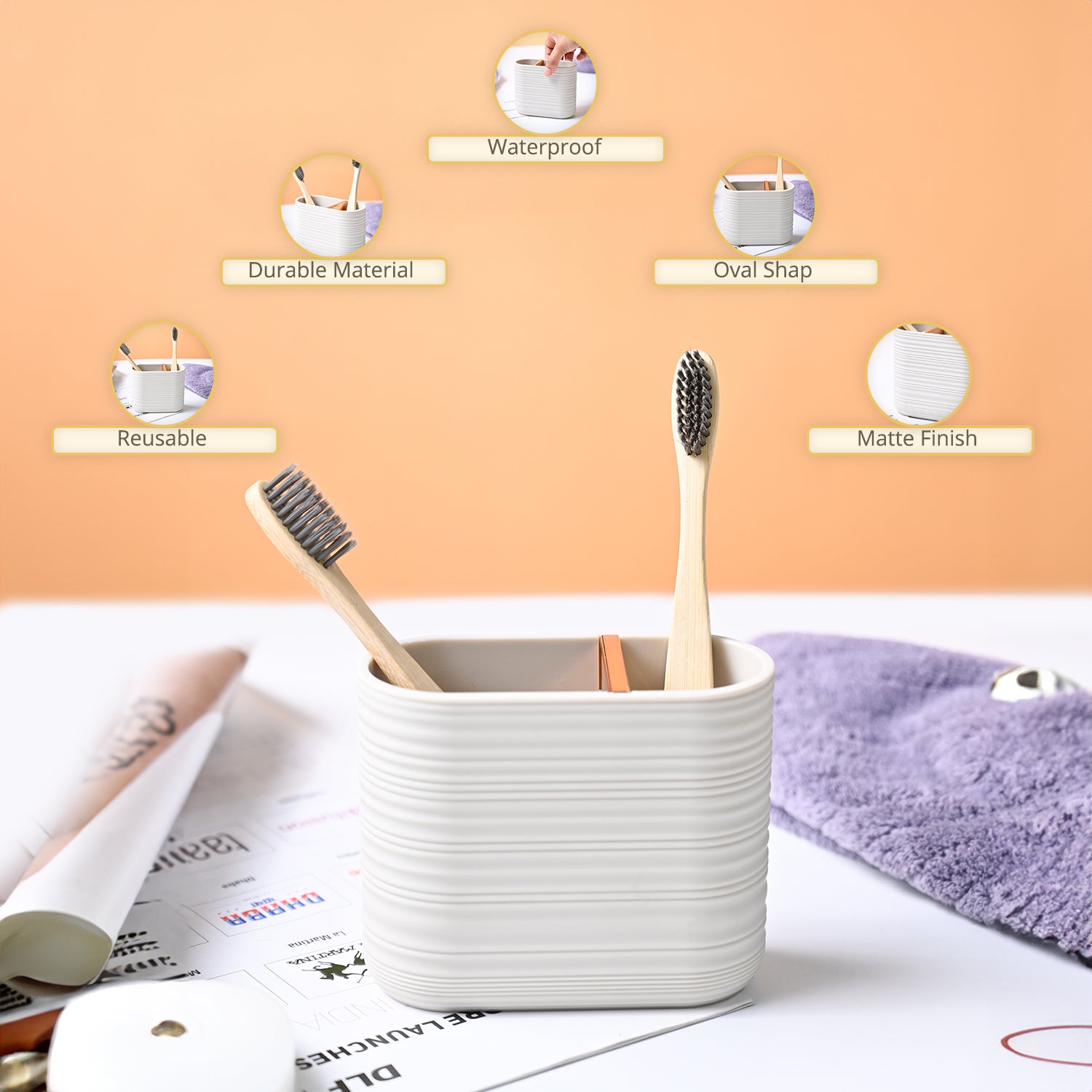 VON CASA Light Beige Toothbrush Holder