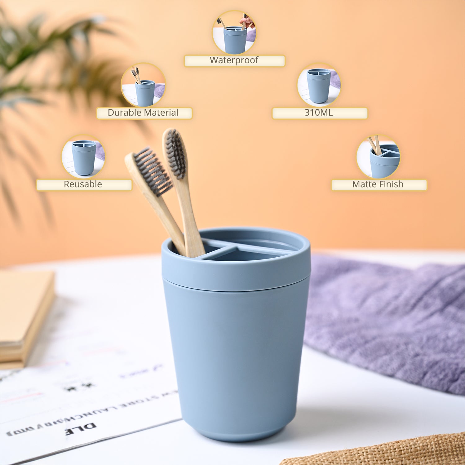 VON CASA Blue Plastic Toothbrush Holder