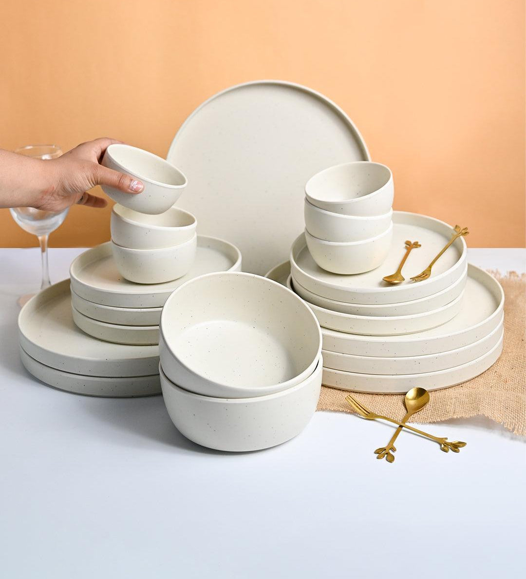 MARKET99 Minto Cream Sparkle Dinner Set - MARKET99