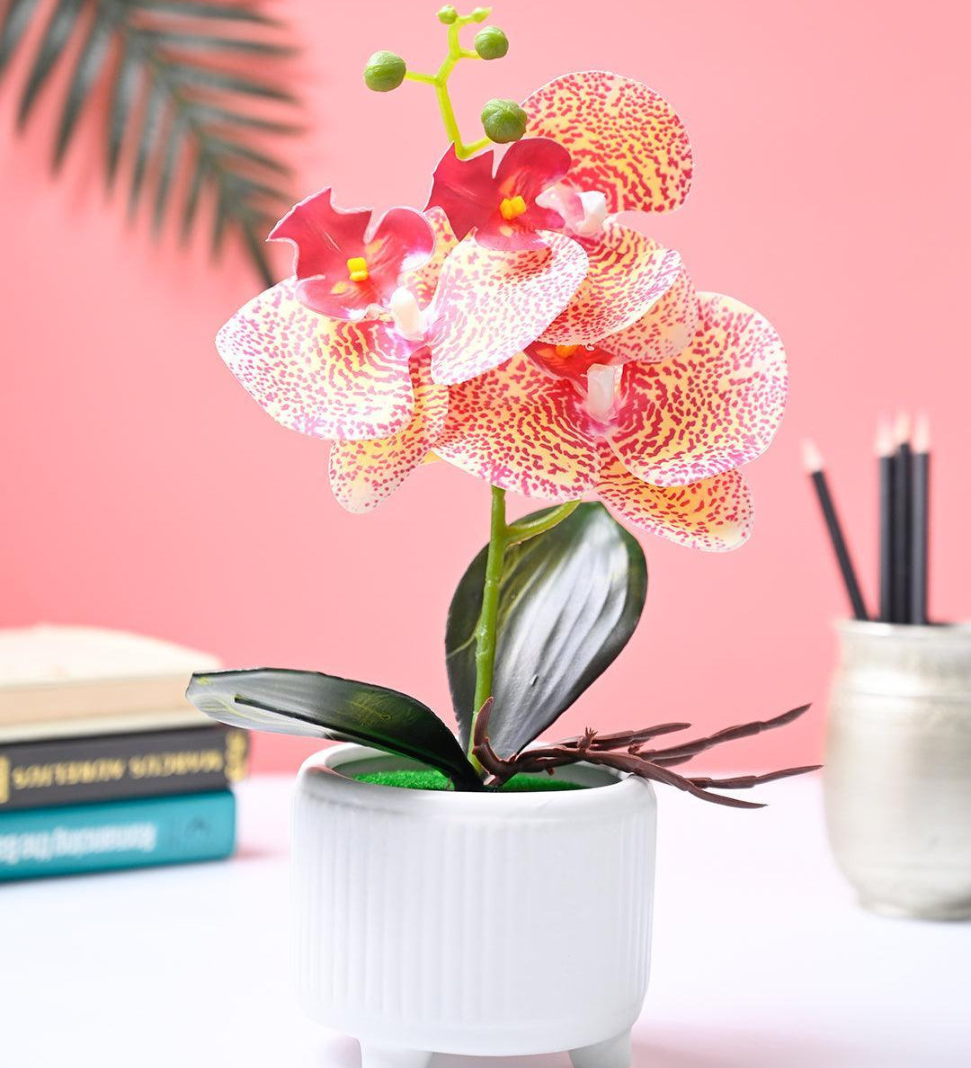 Market99 Pink Artificial Orchid Flower With White Pot - MARKET99