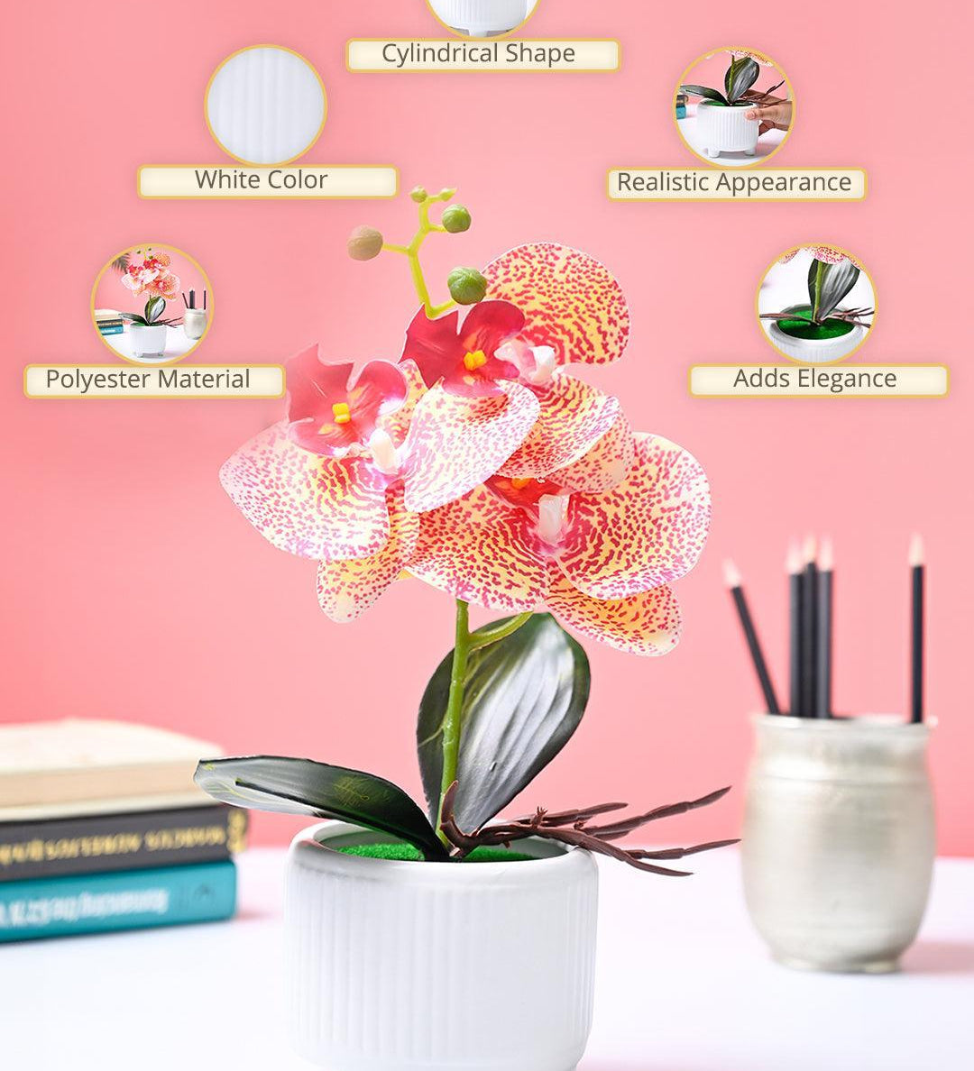 Market99 Pink Artificial Orchid Flower With White Pot - MARKET99