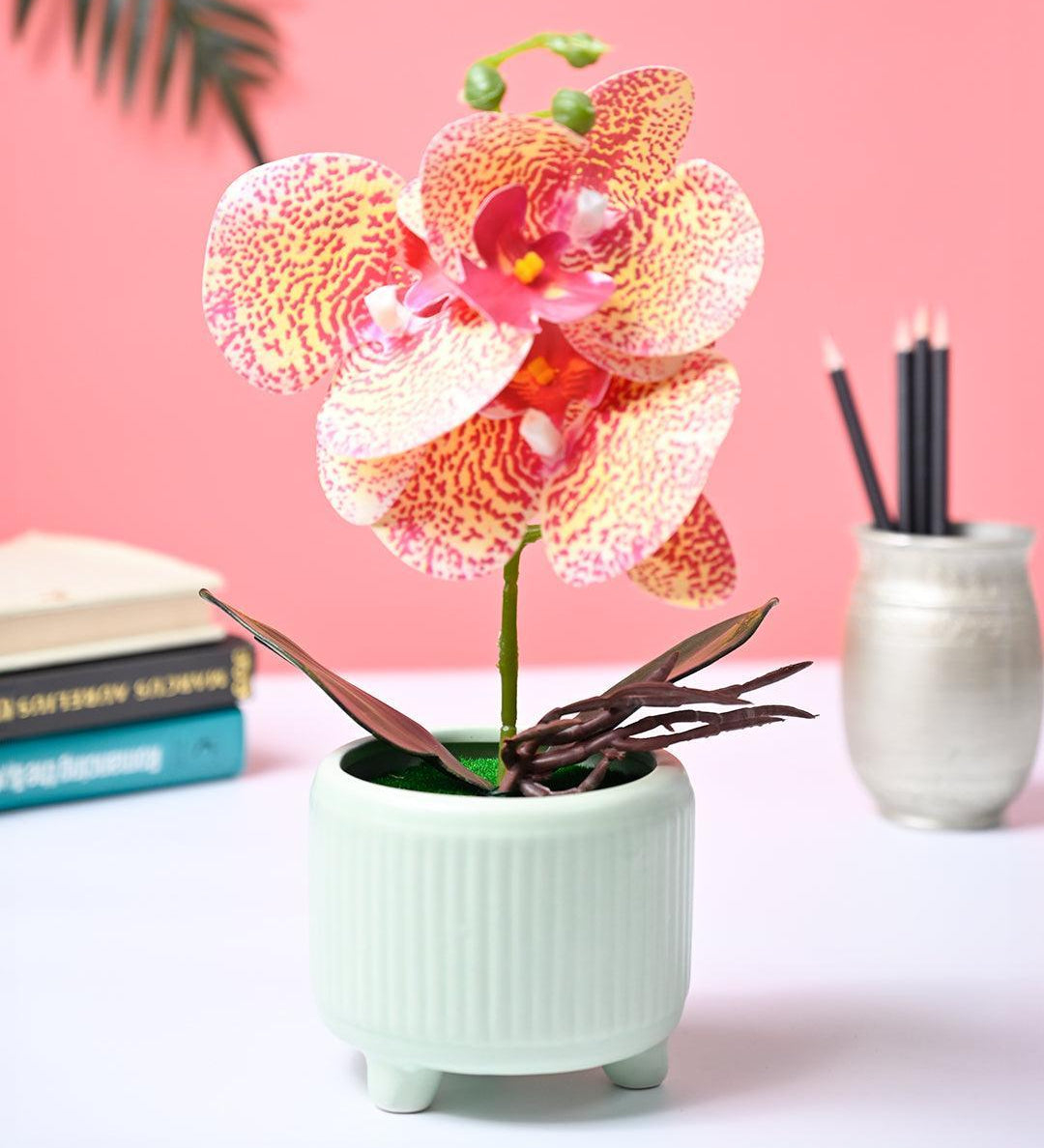 Market99 Pink Artificial Orchid Flower With Green Pot - MARKET99