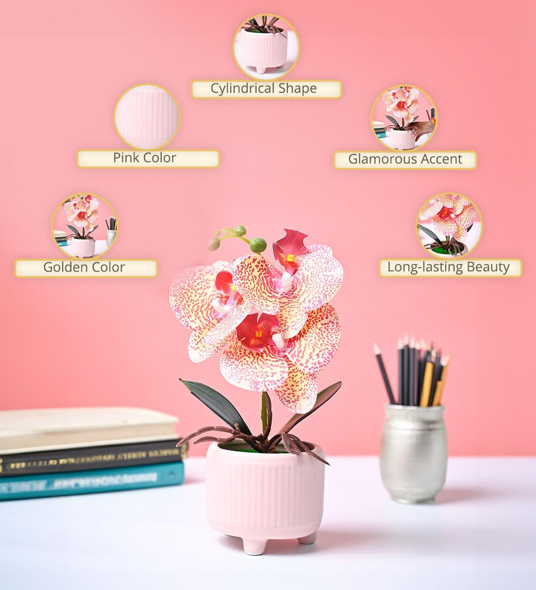 Market99 Pink Artificial Orchid Flower With Pink Pot - MARKET99