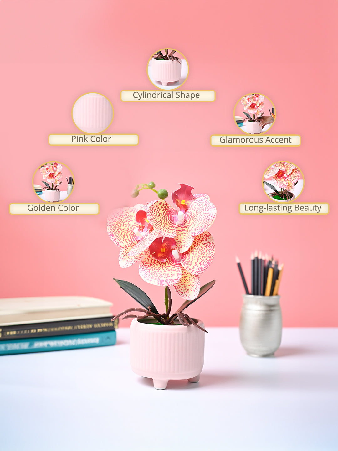 Market99 Pink Artificial Orchid Flower With Pink Pot - MARKET99