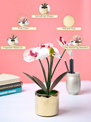 Market99 White Artificial Orchid Flower With Golden Pot - MARKET99