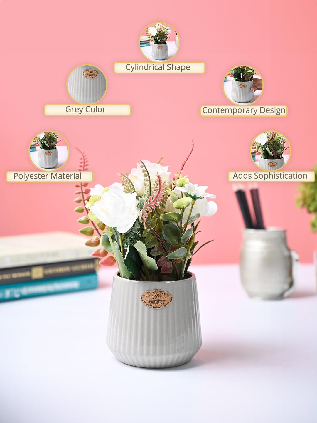 Market99 White Rose Flower With Grey Pot - MARKET99