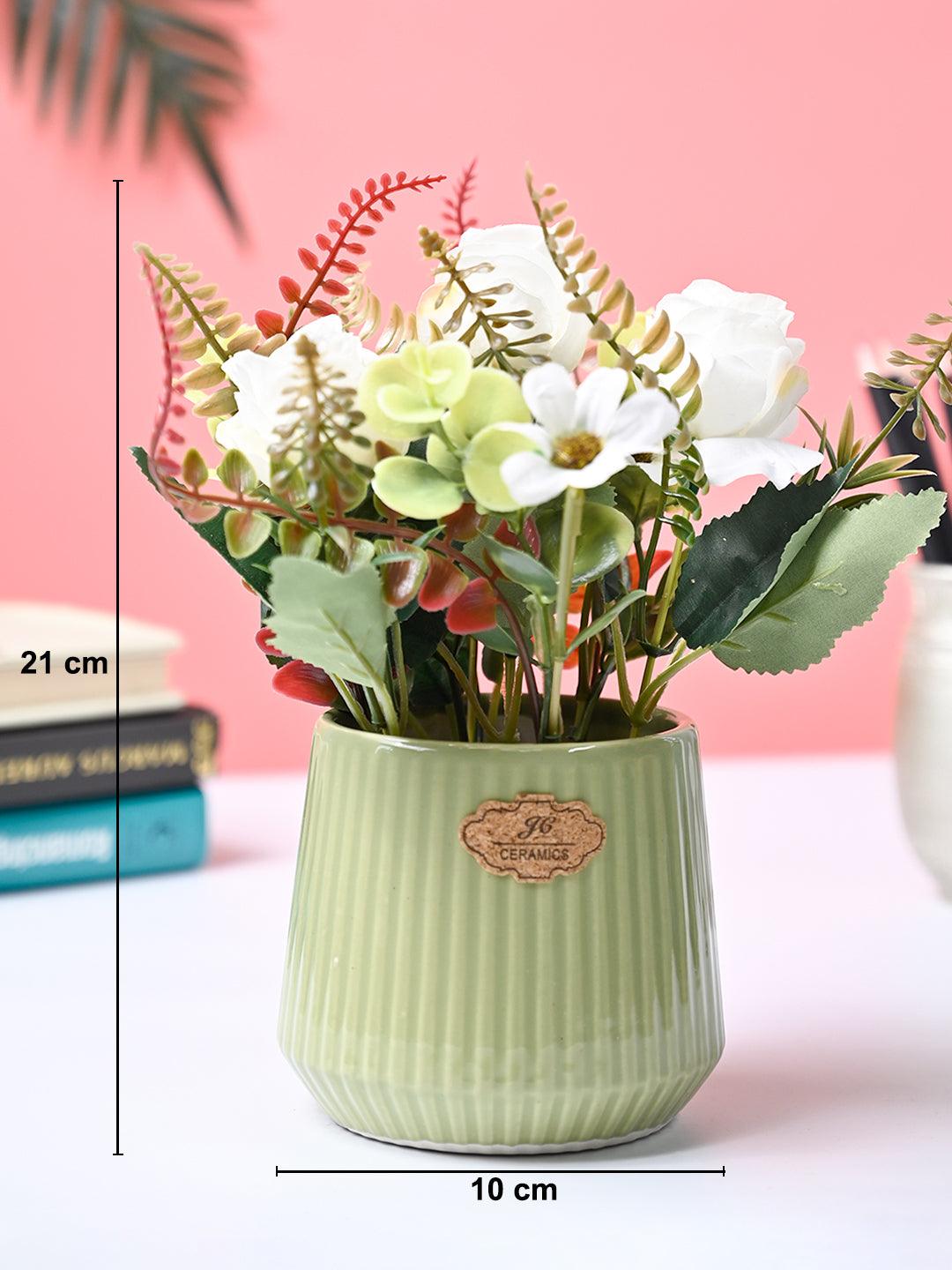 Market99 White Rose Flower With Green Pot