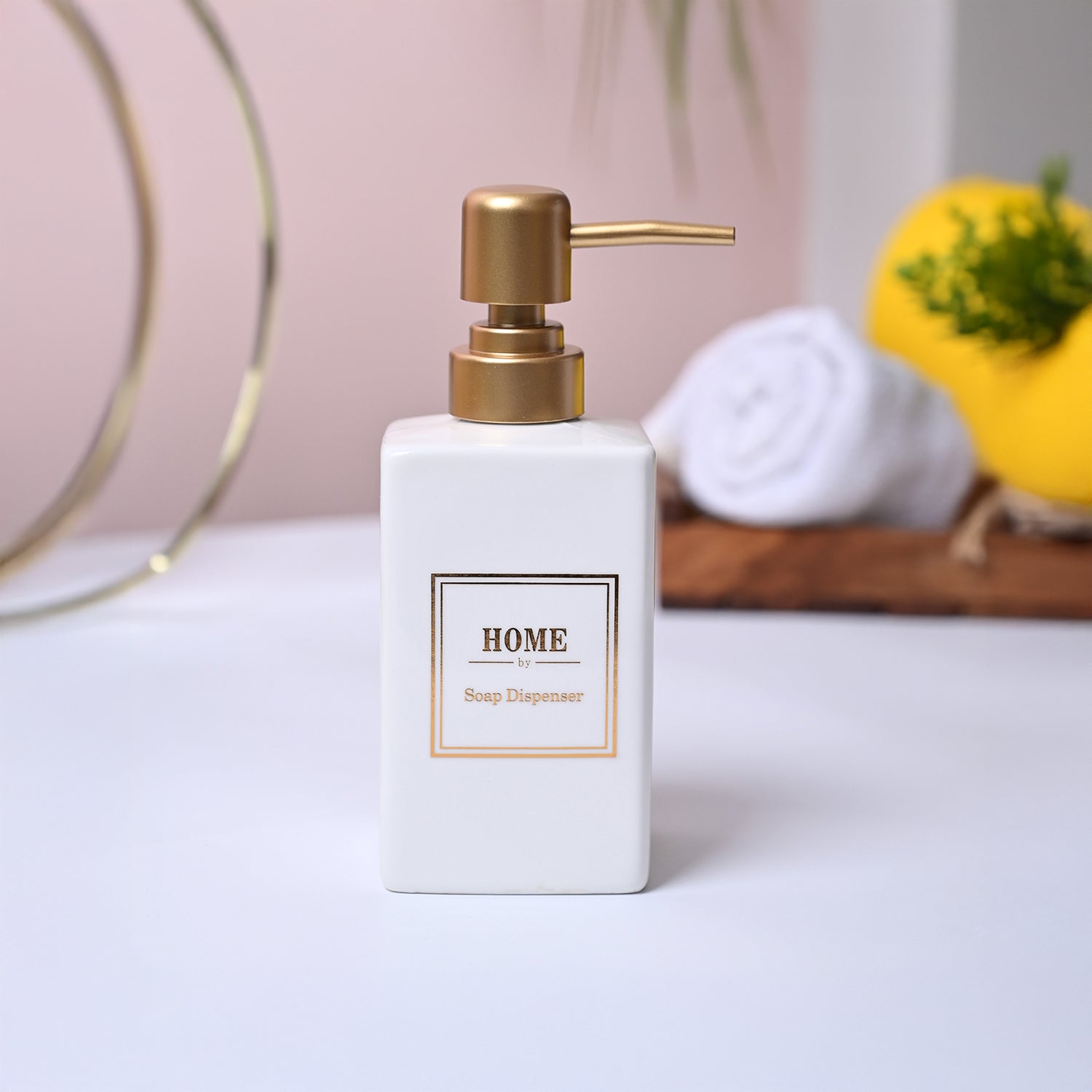 Luxe White & Gold Ceramic Soap Dispenser