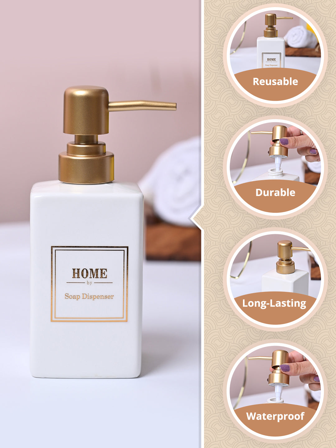 Luxe White & Gold Ceramic Soap Dispenser - MARKET99