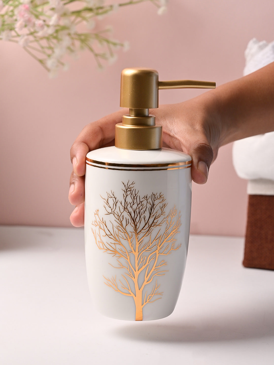 Nature Inspired White Ceramic Soap Dispenser