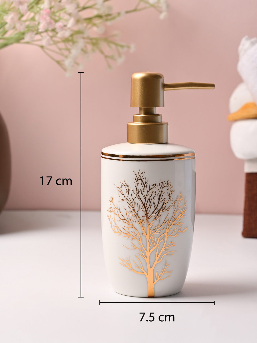 Nature Inspired White Ceramic Soap Dispenser