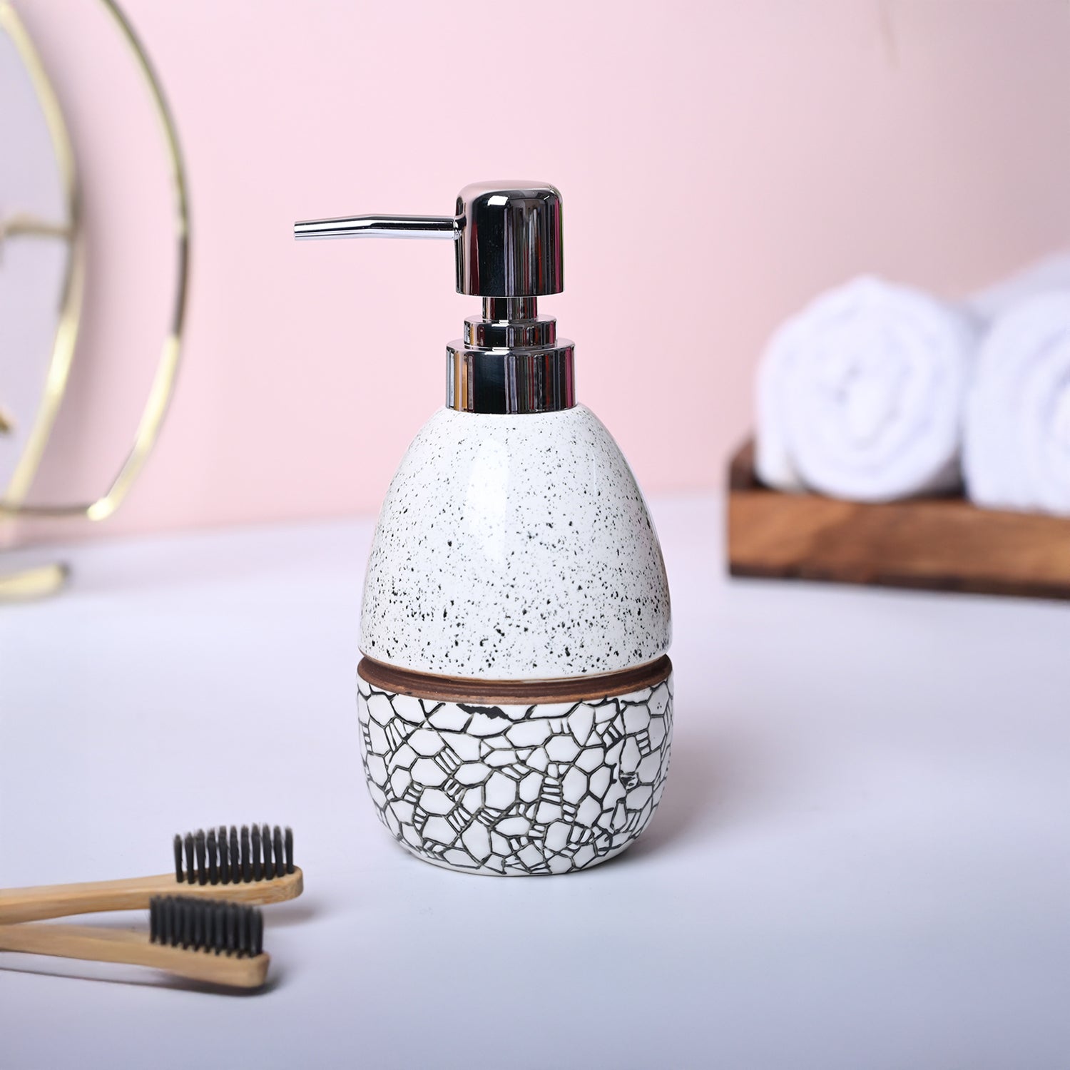 Textured Off-White Ceramic Soap Dispenser