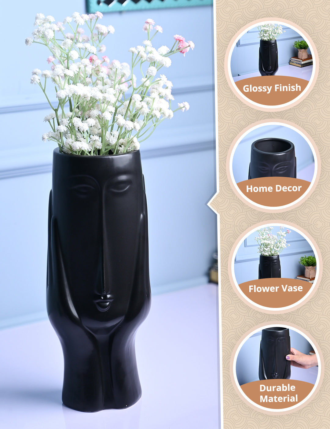 Black Glossy Ceramic Vase - Artistic Elegance - MARKET99