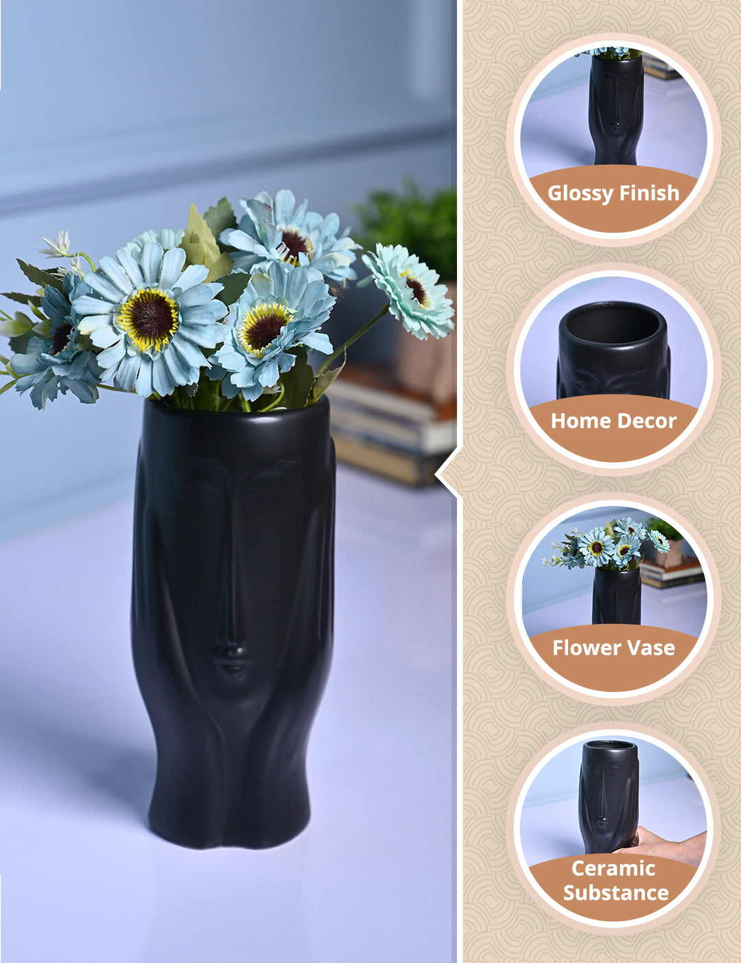 Black Glossy Ceramic Vase - Modern Artistry - MARKET99