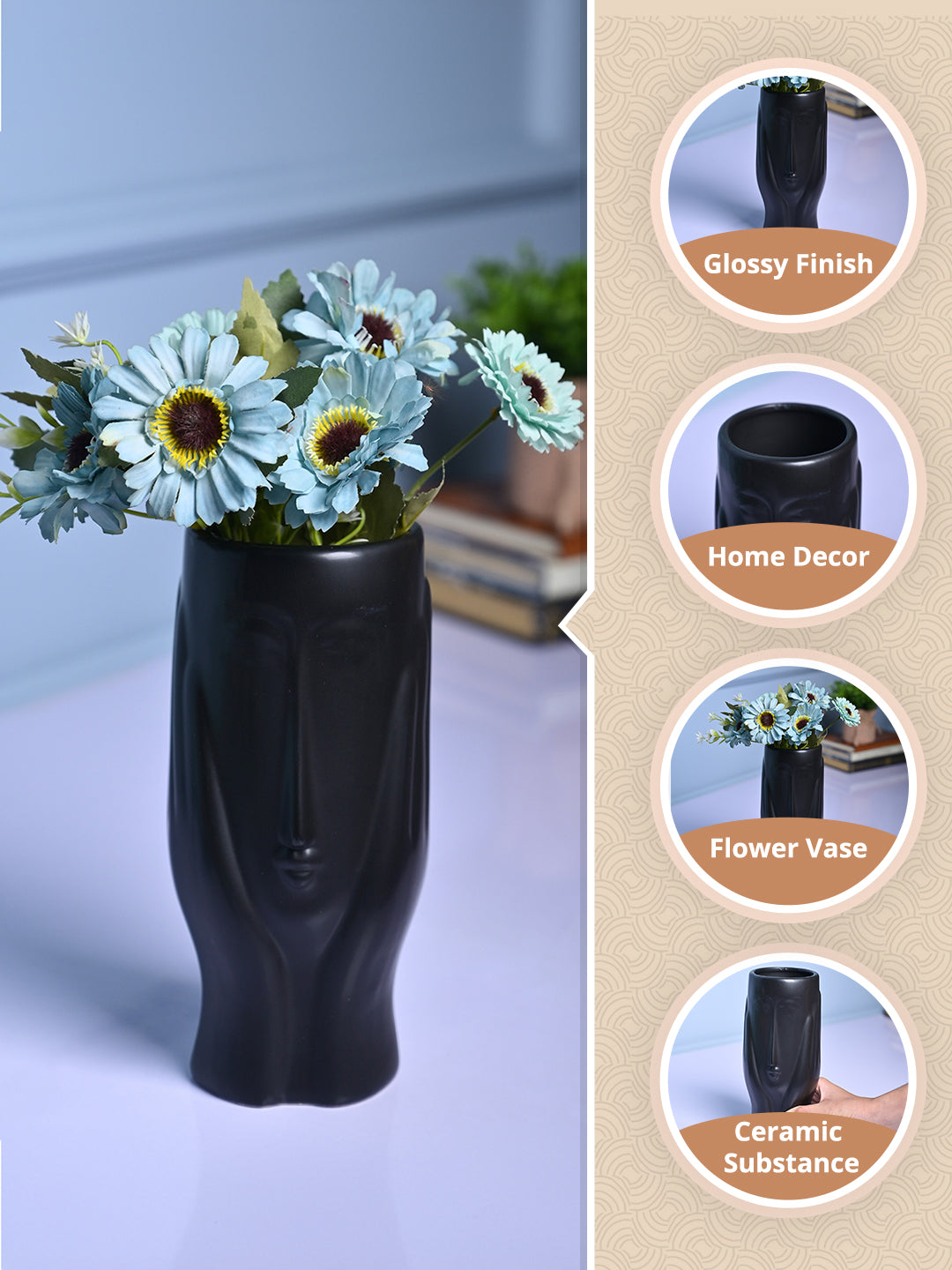 Black Glossy Ceramic Vase - Modern Artistry - MARKET99