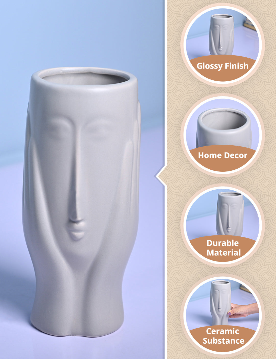 Grey Glossy Ceramic Vase - Contemporary Sophistication - MARKET99