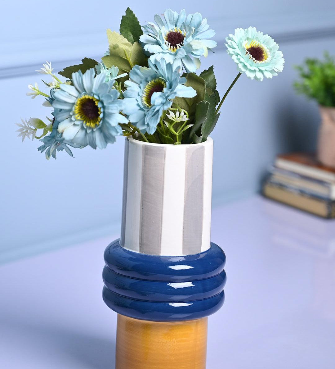Vibrant Blue & Mustard Ceramic Vase - MARKET99