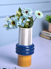 Vibrant Blue & Mustard Ceramic Vase - MARKET99